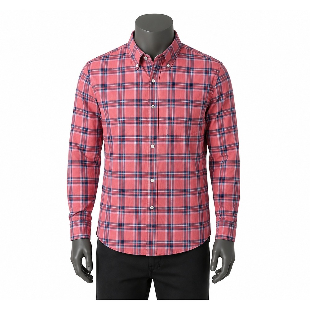 ROWM Mens Large Pink Purple Plaid Long Sleeve Button Down Stretch Shirt L‎